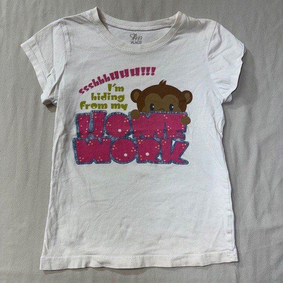 Monkey Hiding from Home Work Shirt Girl’s 5-6 Small Tee Summer Top Cute School - Picture 1 of 10